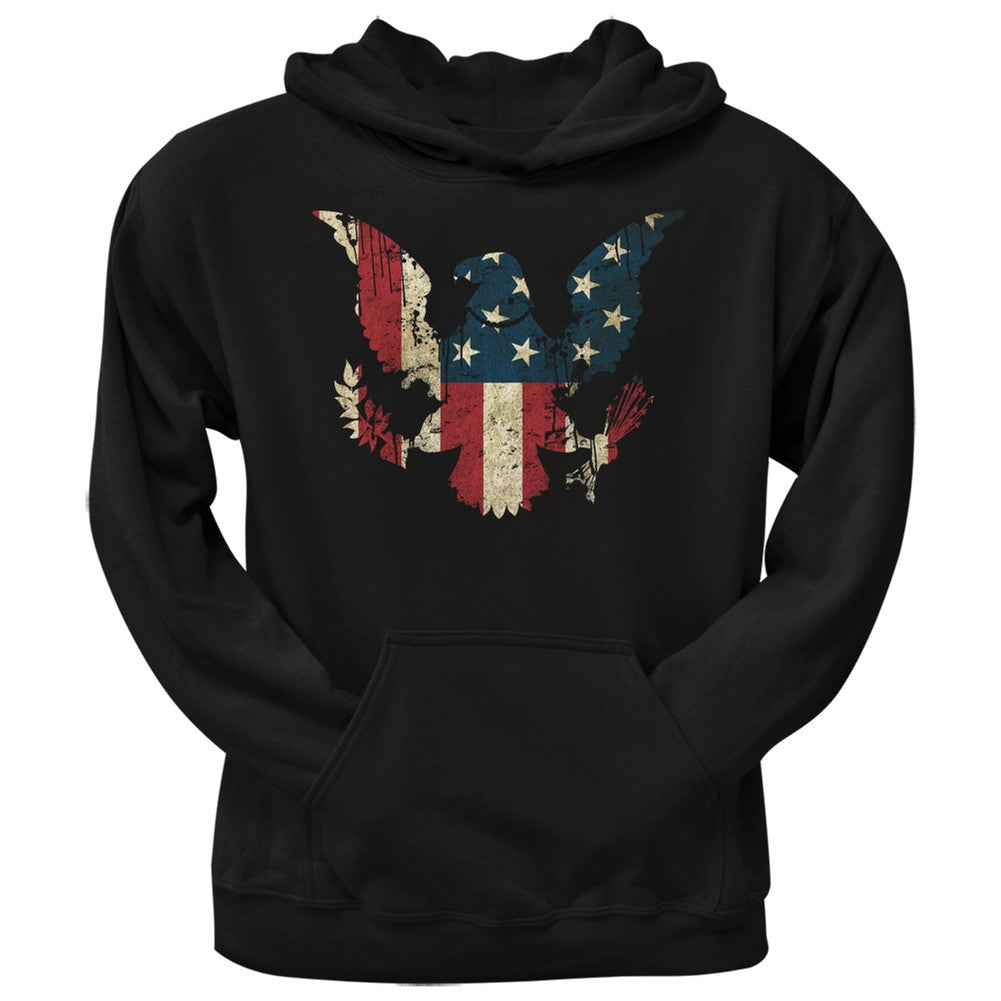 Eagle Distressed Flag Black Adult Pullover Hoodie Men's Hoodies Old Glory 2XL Black 