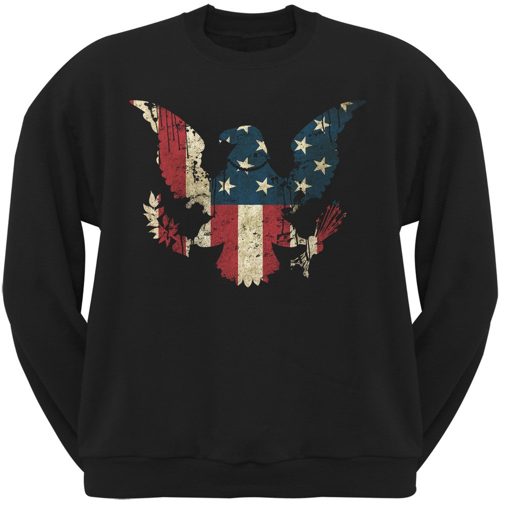 Eagle Distressed Flag Black Adult Crewneck Sweatshirt Men's Sweatshirts Old Glory 2XL Black 