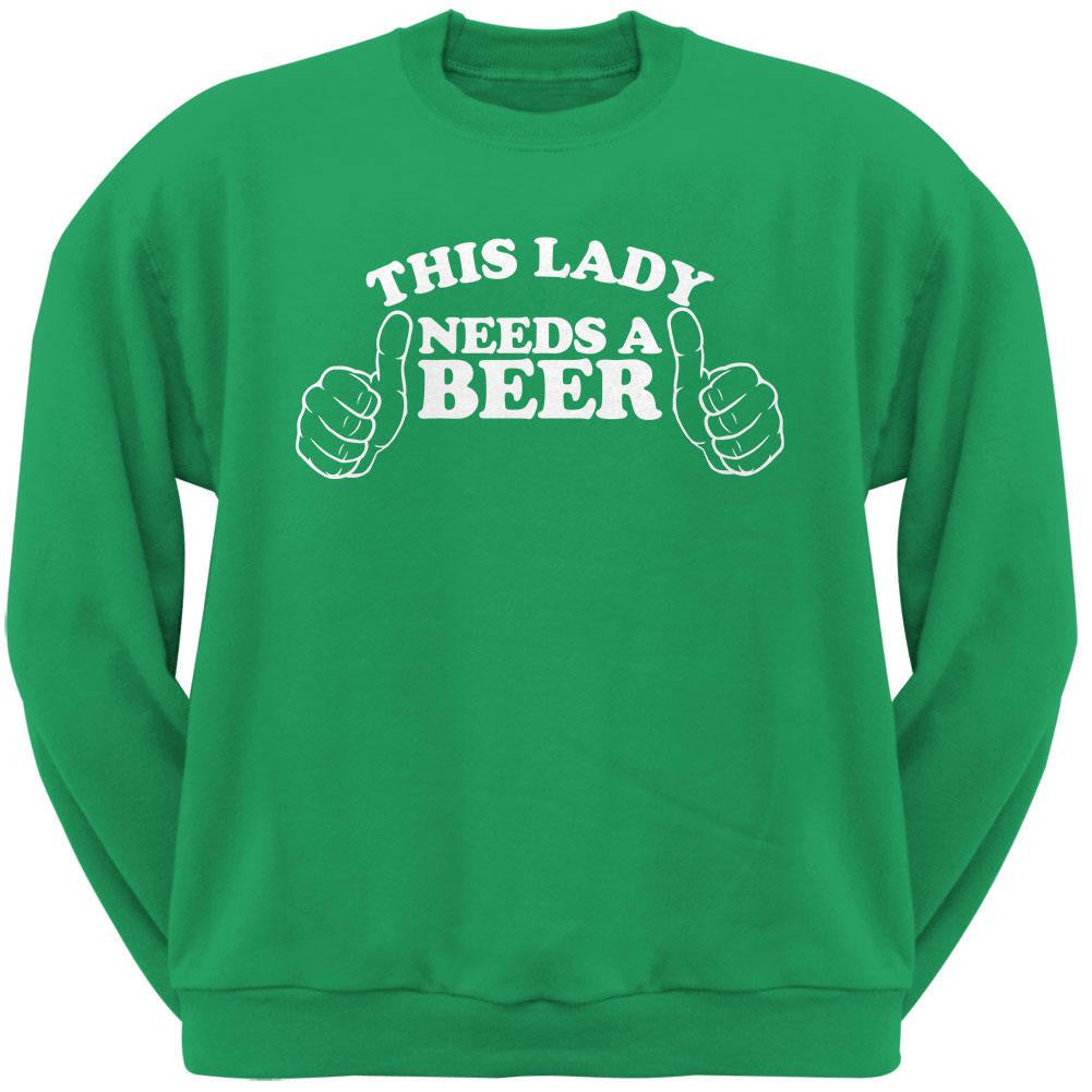 St. Patricks Day - This Lady Needs a Beer Irish Green Adult Crew Neck Sweatshirt Men's Sweatshirts Old Glory 2XL Green 