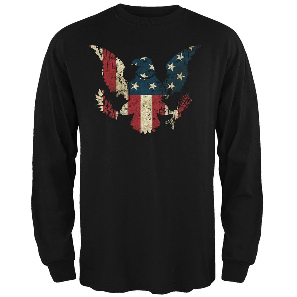 Eagle Distressed Flag Black Adult Long Sleeve T-Shirt Men's Long Sleeves Old Glory 2XL Black 