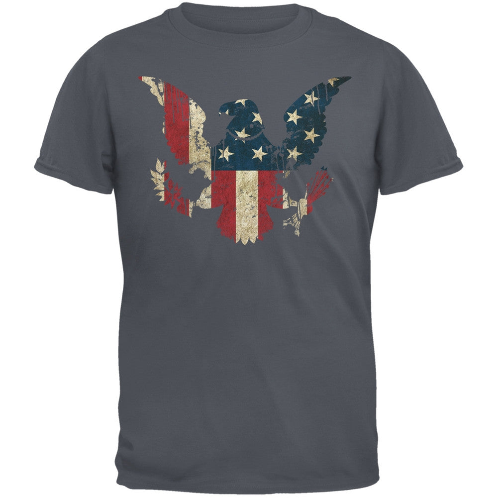 Eagle Distressed Flag Charcoal Grey Adult T-Shirt Men's T-Shirts Old Glory 2XL Grey 