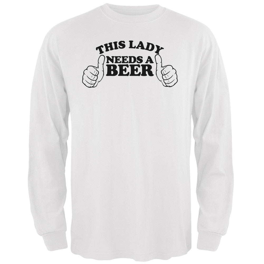 St. Patricks Day - This Lady Needs a Beer White Adult Long Sleeve T-Shirt Men's Long Sleeves Old Glory 2XL White 