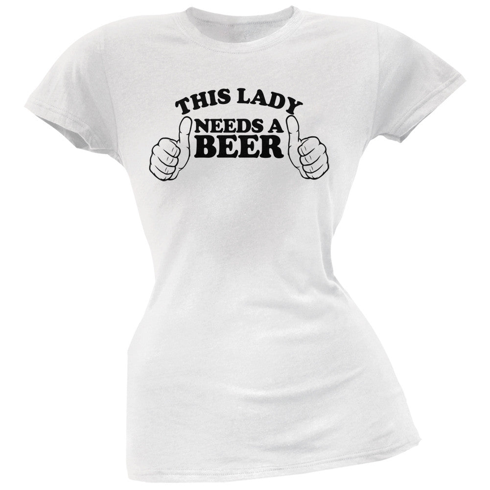 St. Patricks Day - This Lady Needs a Beer White Soft Juniors T-Shirt Juniors T-Shirts Old Glory 2XL White 