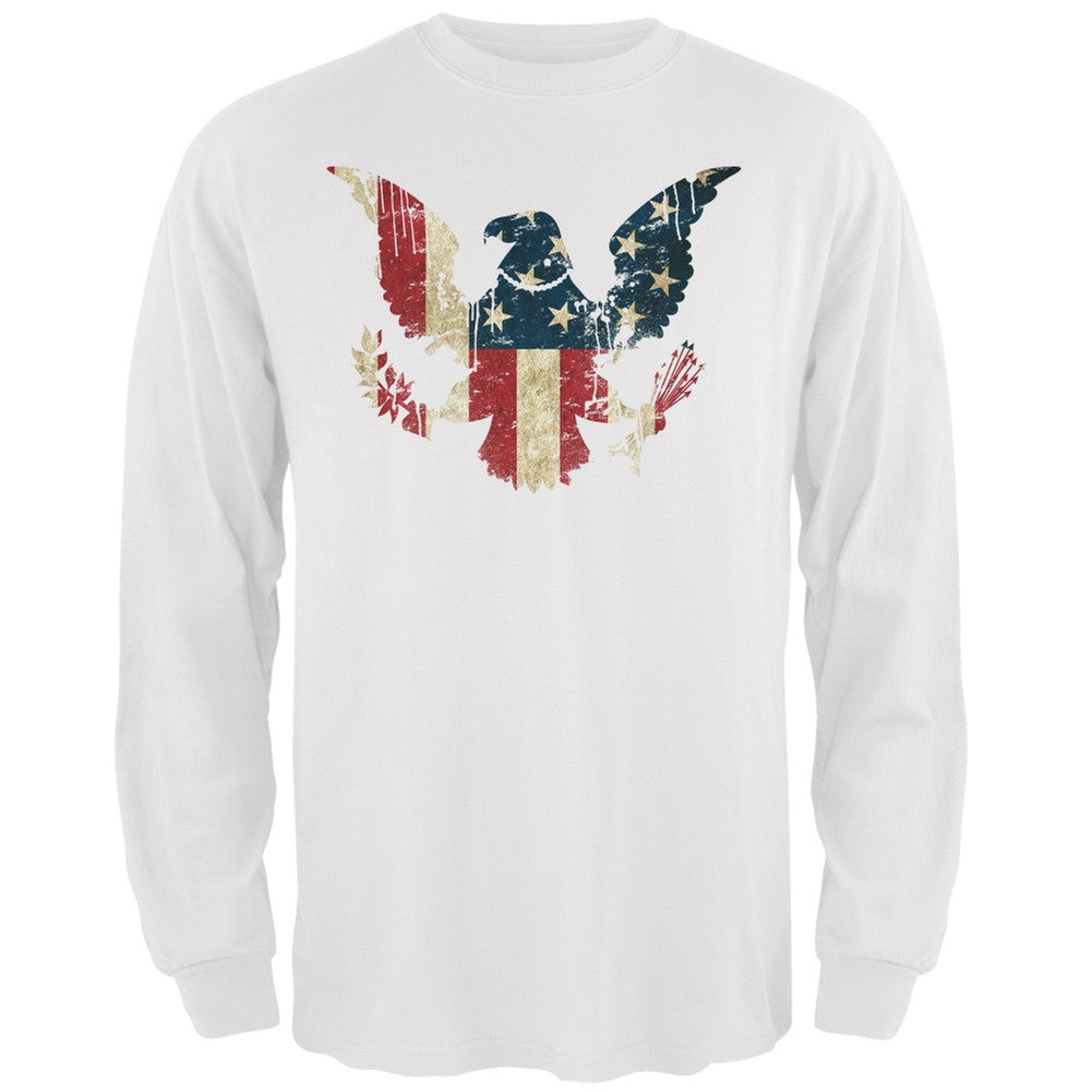 Eagle Distressed Flag White Adult Long Sleeve T-Shirt Men's Long Sleeves Old Glory 2XL White 