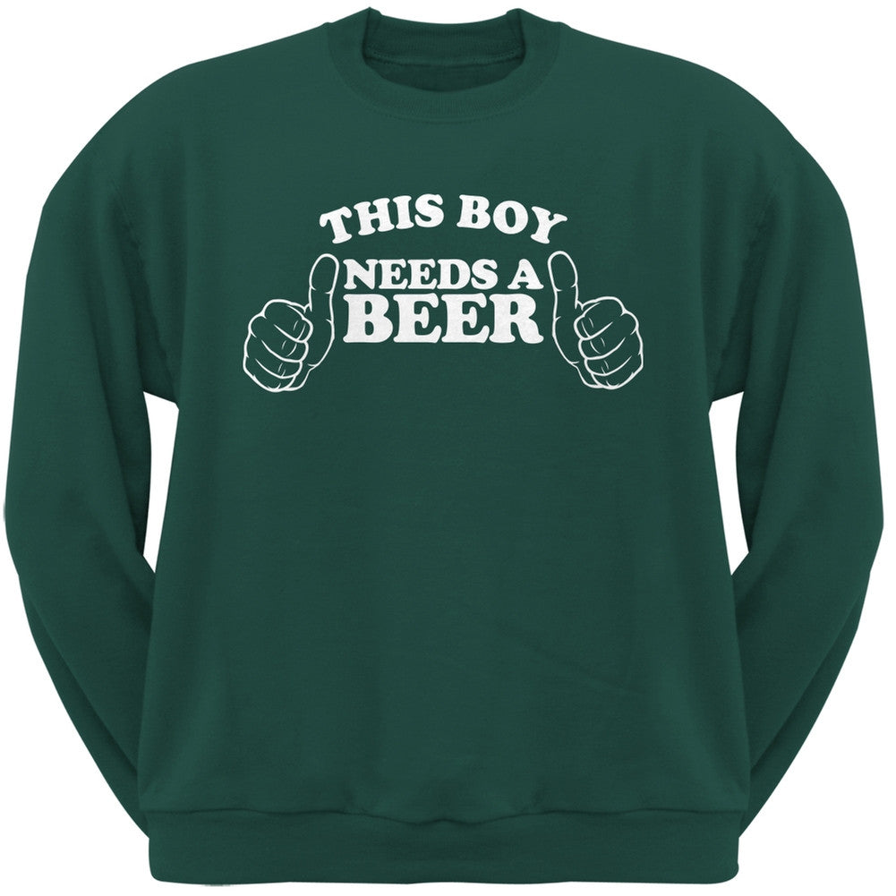 St. Patricks Day - This Boy Needs a Beer Forest Green Adult Crew Neck Sweatshirt Men's Sweatshirts Old Glory 2XL Green 