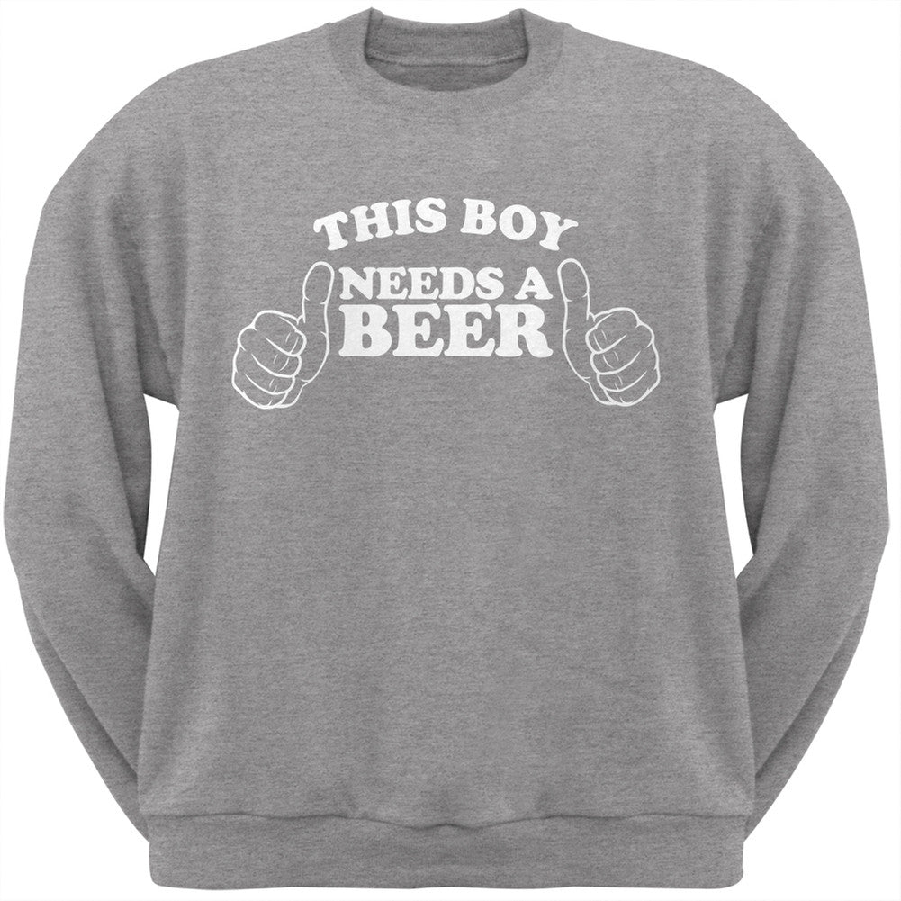 St. Patricks Day - This Boy Needs a Beer Heather Grey Adult Crew Neck Sweatshirt Men's Sweatshirts Old Glory 2XL Grey 