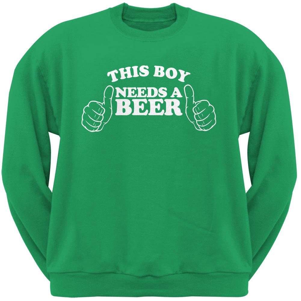 St. Patricks Day - This Boy Needs a Beer Irish Green Adult Crew Neck Sweatshirt Men's Sweatshirts Old Glory 2XL Green 