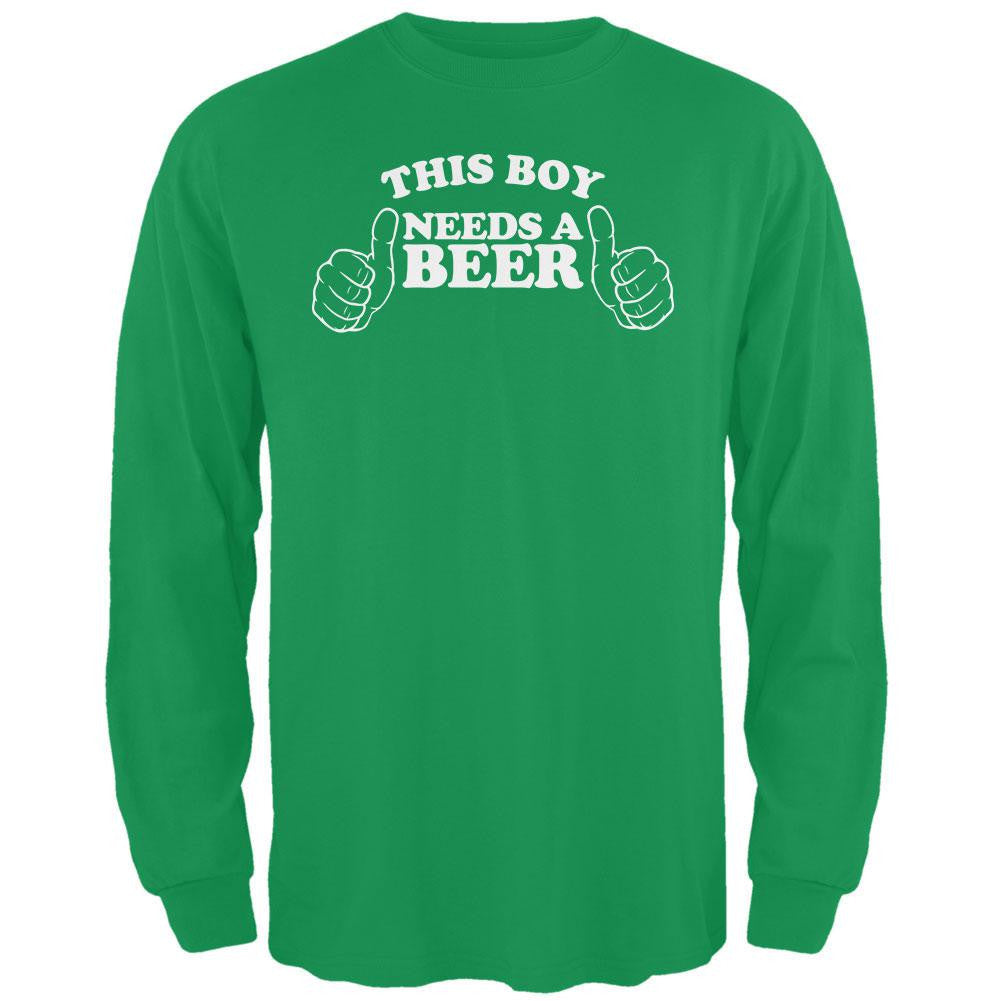 St. Patricks Day - This Boy Needs a Beer Irish Green Adult Long Sleeve T-Shirt Men's Long Sleeves Old Glory 2XL Green 