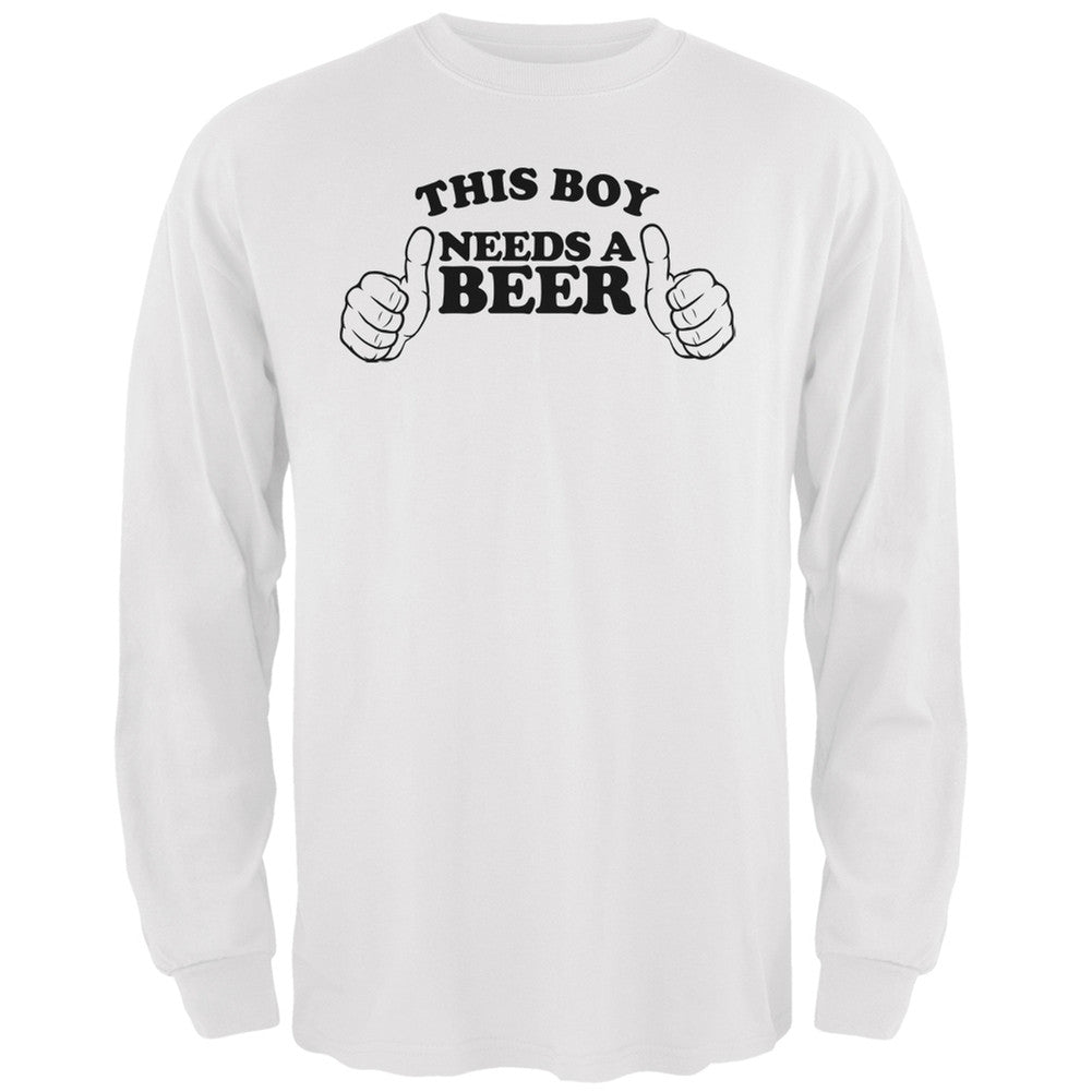 St. Patricks Day - This Boy Needs a Beer White Adult Long Sleeve T-Shirt Men's Long Sleeves Old Glory 2XL White 