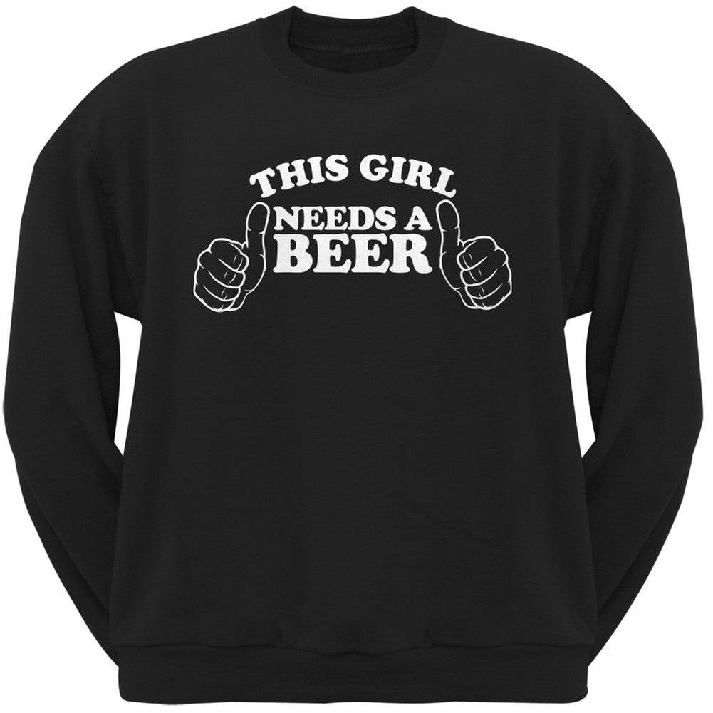 St. Patricks Day - This Girl Needs a Beer Black Adult Crew Neck Sweatshirt Men's Sweatshirts Old Glory 2XL Black 