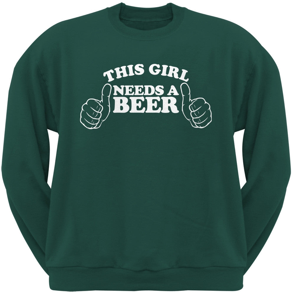 St. Patricks Day -This Girl Needs a Beer Forest Green Adult Crew Neck Sweatshirt Men's Sweatshirts Old Glory 2XL Green 