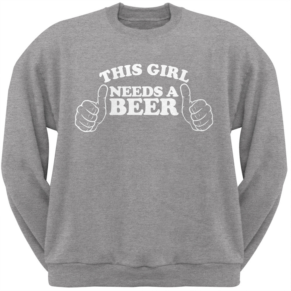 St. Patricks Day -This Girl Needs a Beer Heather Grey Adult Crew Neck Sweatshirt Men's Sweatshirts Old Glory 2XL Grey 