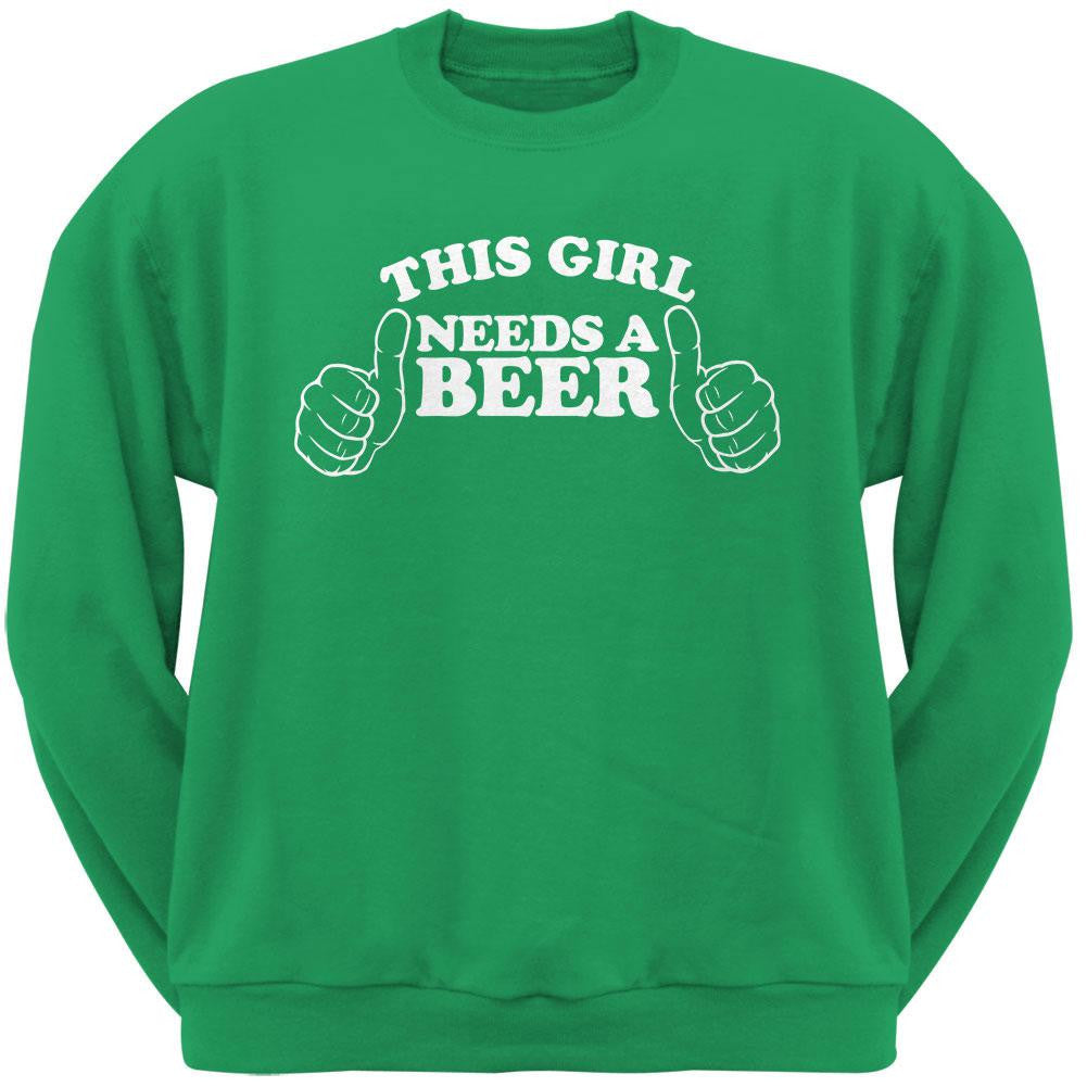 St. Patricks Day - This Girl Needs a Beer Irish Green Adult Crew Neck Sweatshirt Men's Sweatshirts Old Glory 2XL Green 