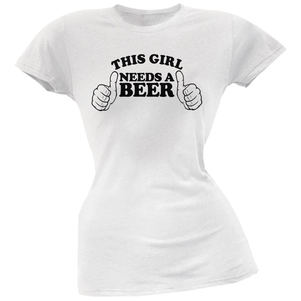 St. Patricks Day - This Girl Needs a Beer White Soft Juniors T-Shirt Juniors T-Shirts Old Glory 2XL White 