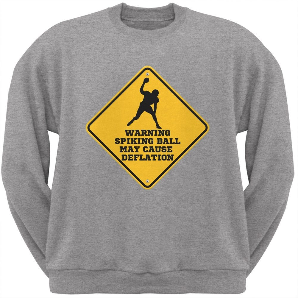 Warning Spiking Ball May Cause Deflation Heather Grey Adult Crew Neck Sweatshirt Men's Sweatshirts Old Glory 2XL Grey 