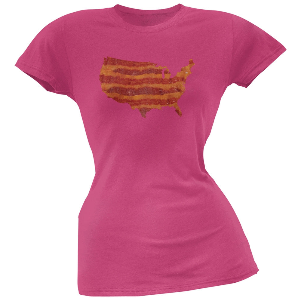 United States Of Bacon Juniors Berry T-Shirt Juniors T-Shirts Old Glory 2XL Pink 