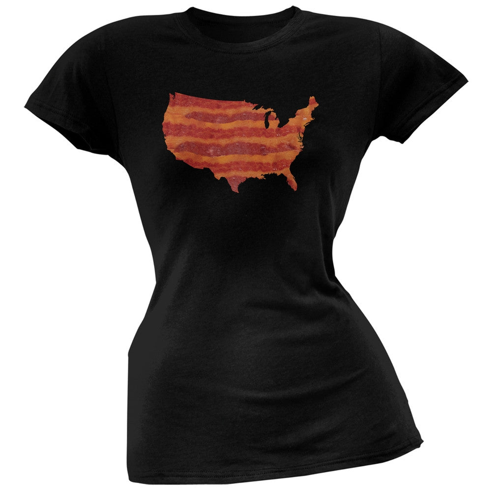 United States Of Bacon Juniors Black T-Shirt Juniors T-Shirts Old Glory 2XL Black 