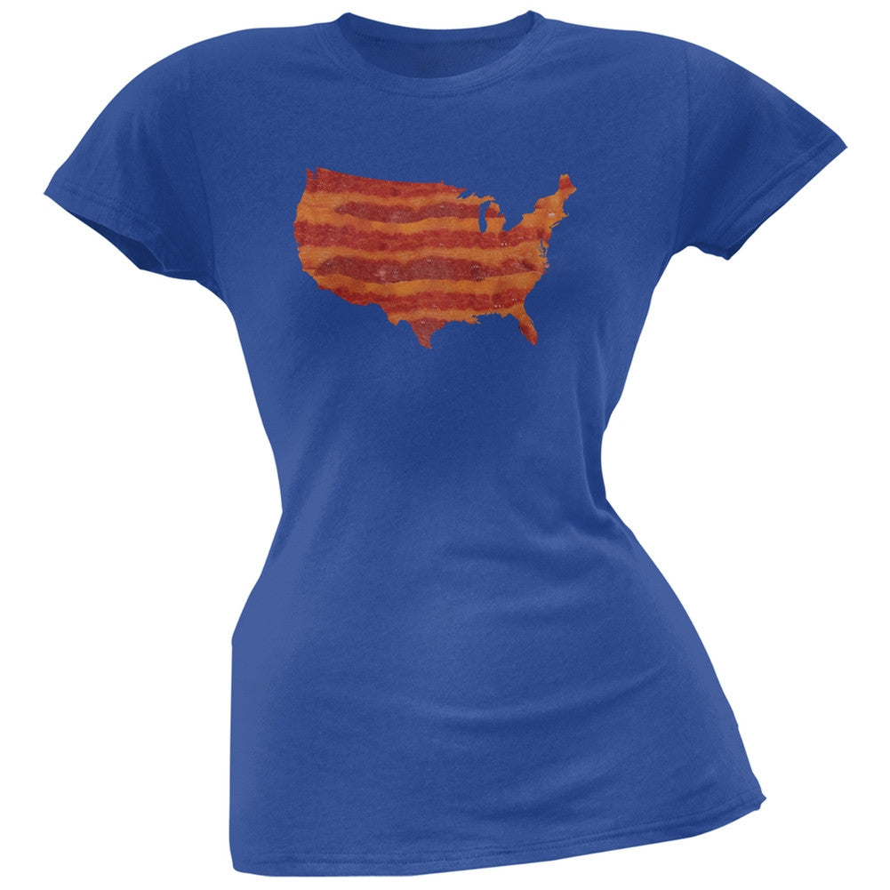 United States Of Bacon Juniors Blue T-Shirt Juniors T-Shirts Old Glory 2XL Blue 