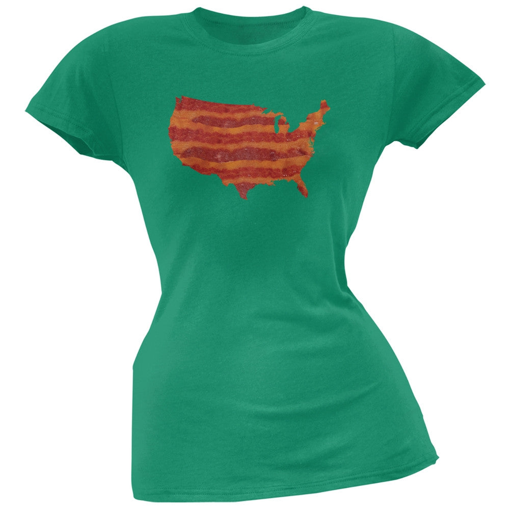 United States Of Bacon Juniors Green T-Shirt Juniors T-Shirts Old Glory 2XL Green 