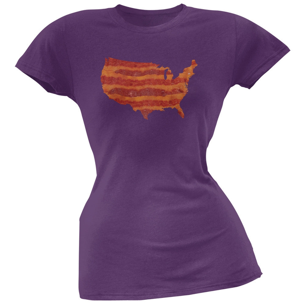 United States Of Bacon Juniors Purple T-Shirt Juniors T-Shirts Old Glory 2XL Purple 