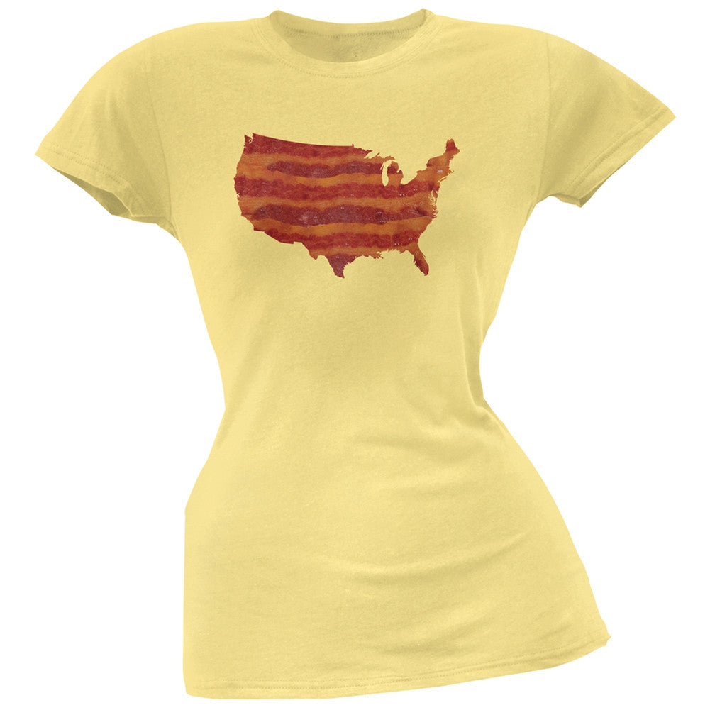 United States Of Bacon Juniors Yellow T-Shirt Juniors T-Shirts Old Glory LG Yellow 