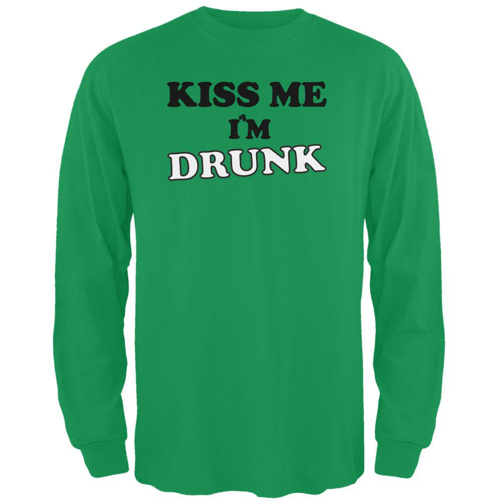 St. Patricks Day - Kiss Me I'm Drunk Green Adult Long Sleeve T-Shirt Men's Long Sleeves Old Glory 2XL Green 