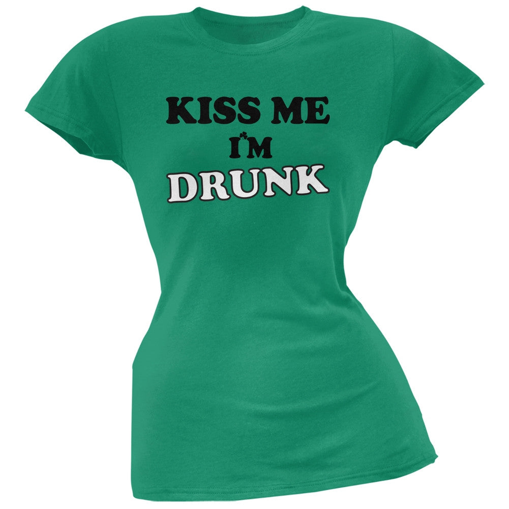 St. Patricks Day - Kiss Me I'm Drunk Green Soft Juniors T-Shirt Juniors T-Shirts Old Glory 2XL Green 