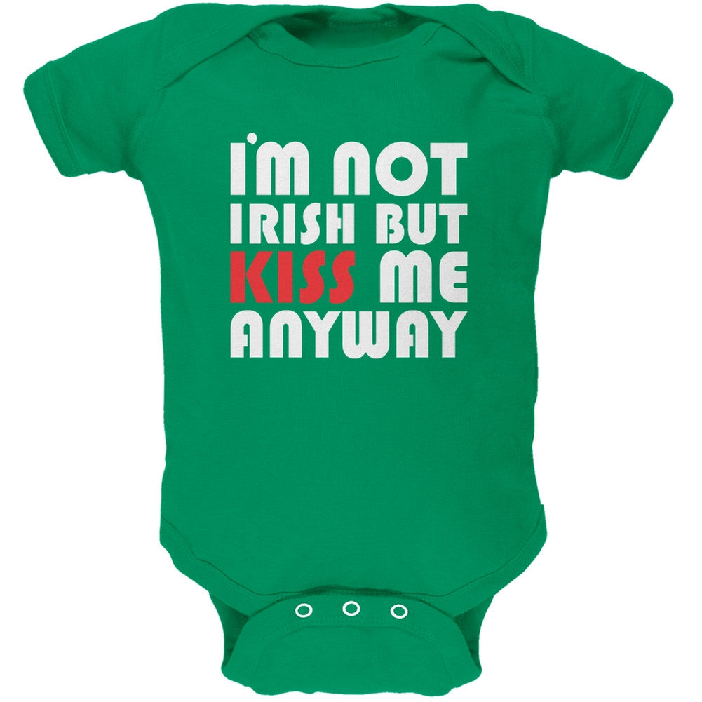 St. Patricks Day - Kiss Me Anyway Green Soft Baby One Piece Baby One Piece Old Glory 0-3M Green 