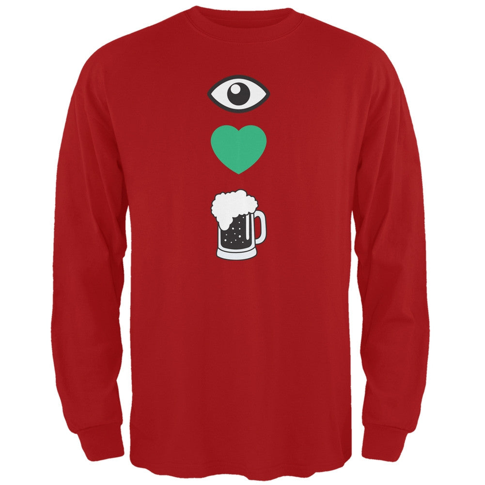 St. Patricks Day - Eye Heart Beer Red Adult Long Sleeve T-Shirt Men's Long Sleeves Old Glory 2XL Red 