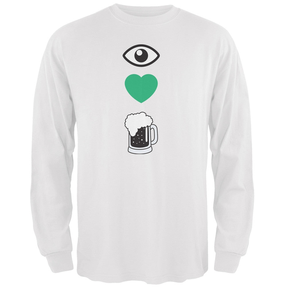 St. Patricks Day - Eye Heart Beer White Adult Long Sleeve T-Shirt Men's Long Sleeves Old Glory 2XL White 