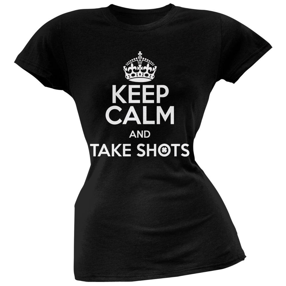 Keep Calm Take Shots Black Soft Juniors T-Shirt Juniors T-Shirts Old Glory 2XL Black 