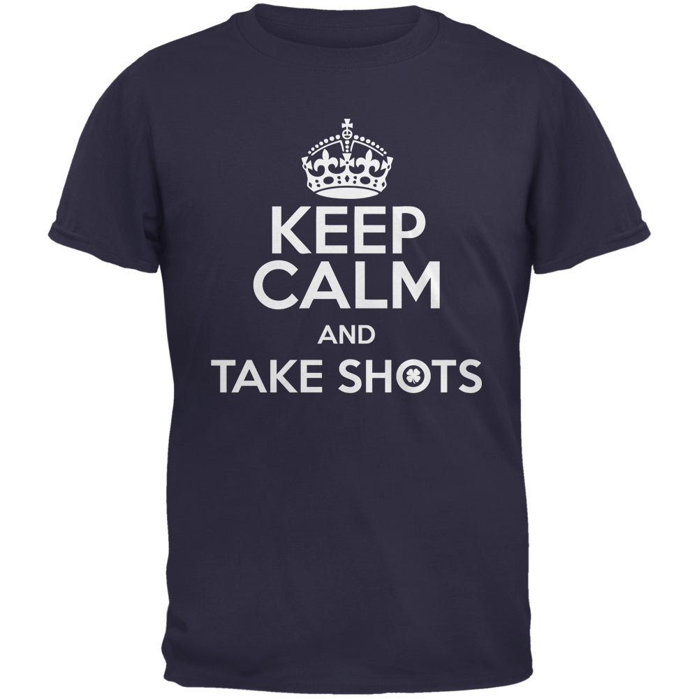 Keep Calm Take Shots Navy Adult T-Shirt Men's T-Shirts Old Glory 2XL Dark Blue 