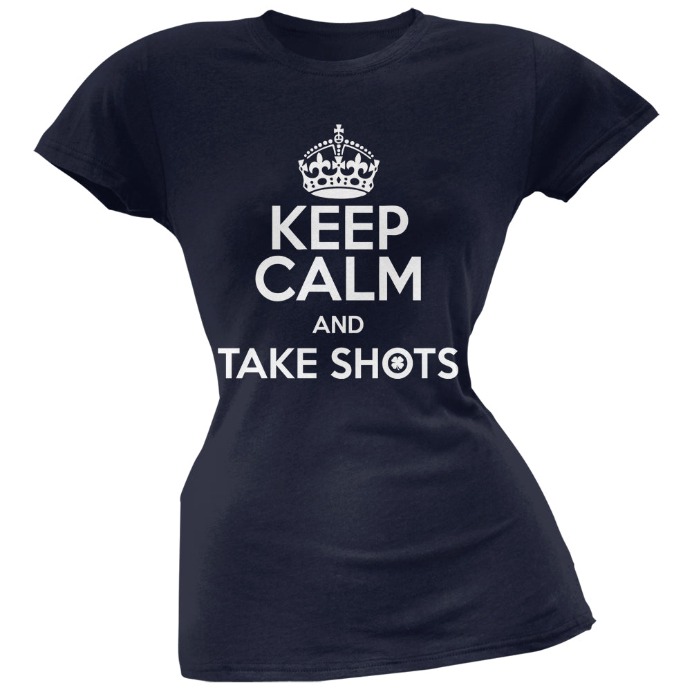 Keep Calm Take Shots Navy Soft Juniors T-Shirt Juniors T-Shirts Old Glory 2XL Dark Blue 