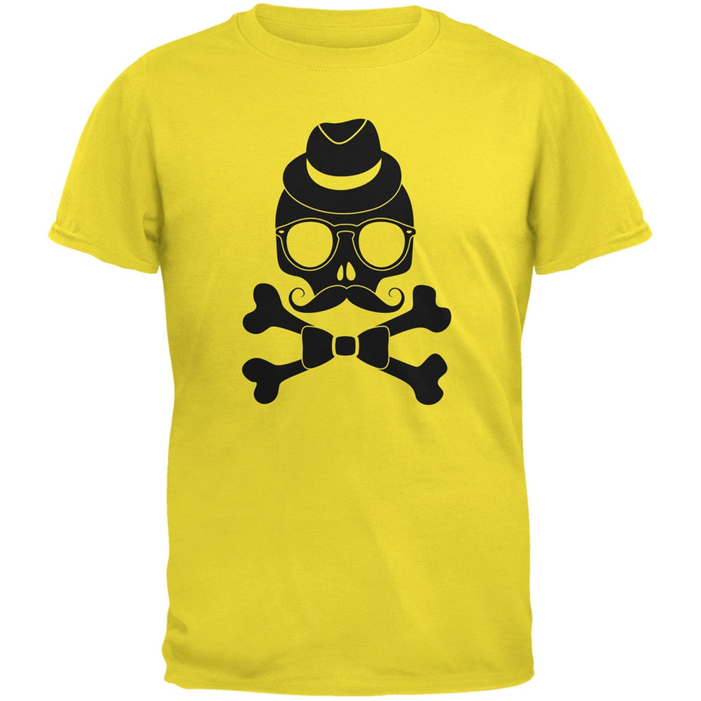 Hipster Skull And Crossbones Grey Adult T-Shirt Men's T-Shirts Old Glory   