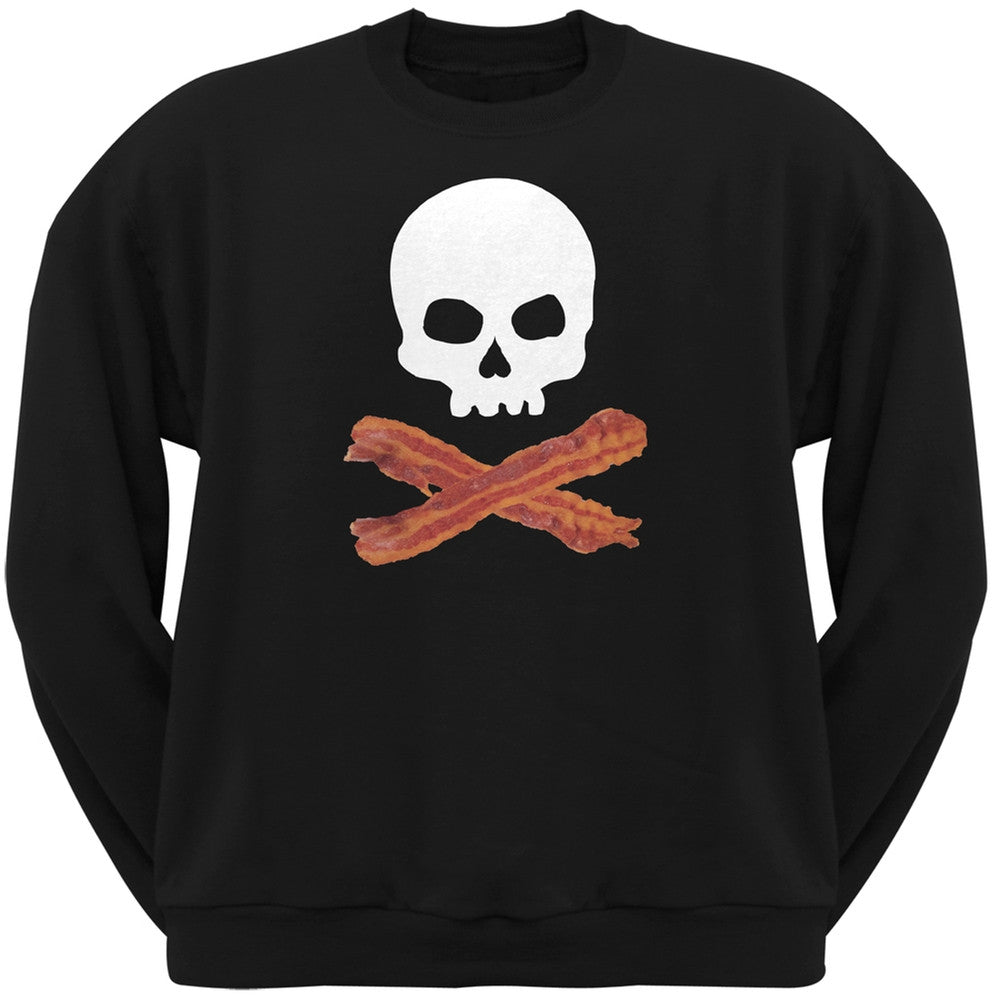 Bacon Skull And Crossbones Black Adult Crew Neck Sweatshirt Men's Sweatshirts Old Glory   