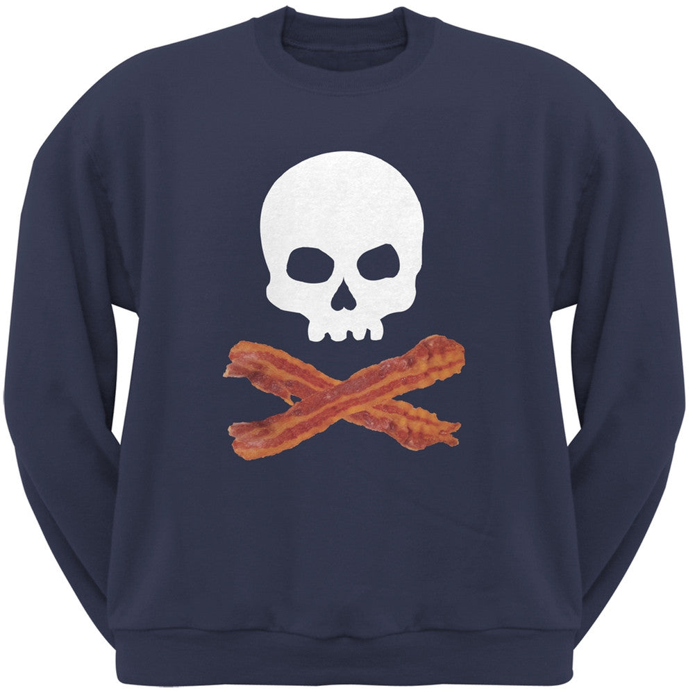 Bacon Skull And Crossbones Black Adult Crew Neck Sweatshirt Men's Sweatshirts Old Glory   