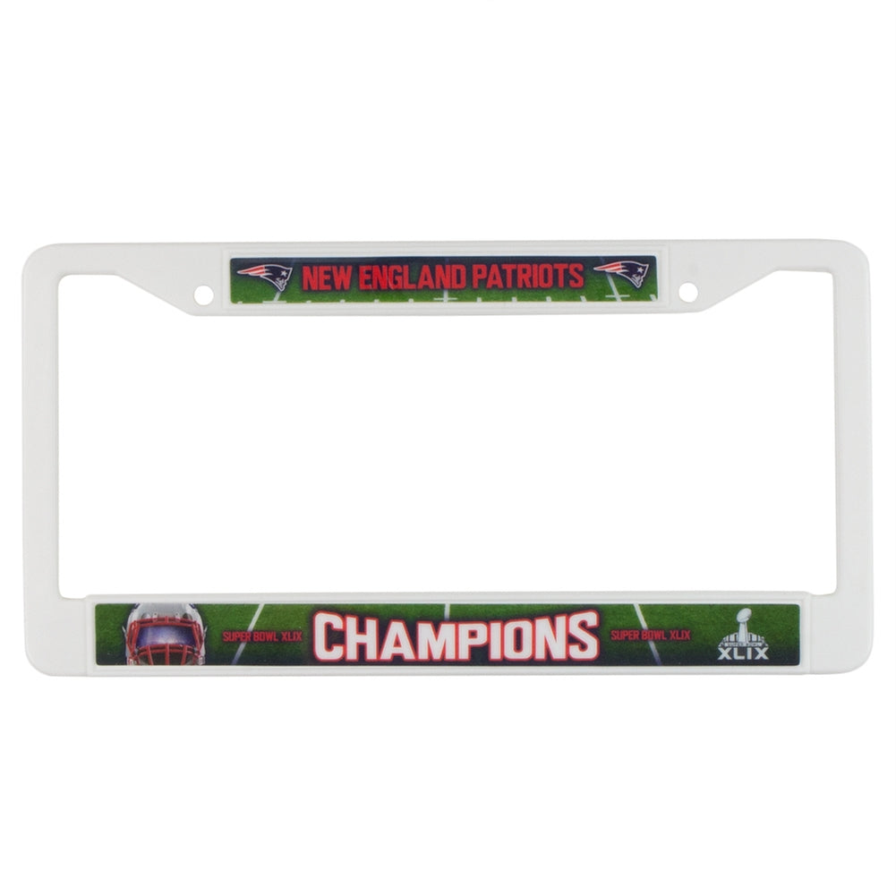 New England Patriots - Super Bowl 49 Champions Helmet & Field Collage Plastic License Plate Frame License Plate Frames Old Glory OS White 