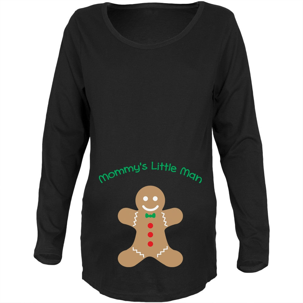 Mommy's Little Man Black Womens Soft Maternity Long Sleeve T-Shirt Maternity T-Shirts Old Glory   