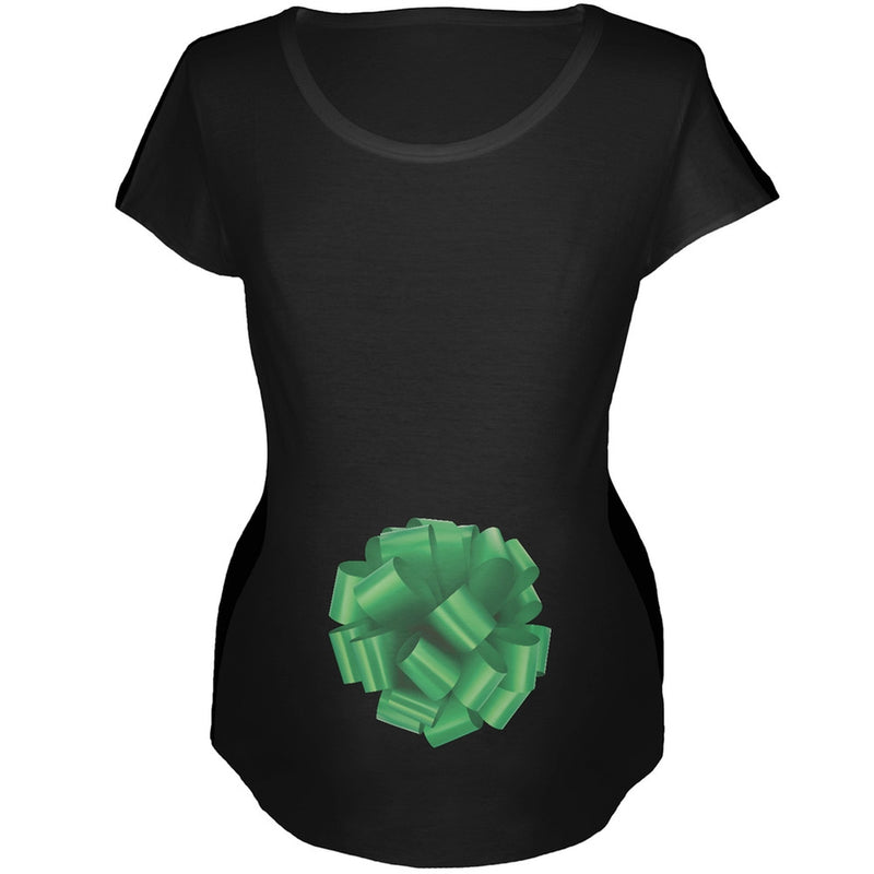 Green Bow Black Womens Soft Maternity T-Shirt Maternity T-Shirts Old Glory   