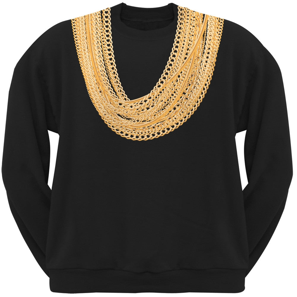 Gold Chains Black Adult Crew Neck Sweatshirt Men's Sweatshirts Old Glory   