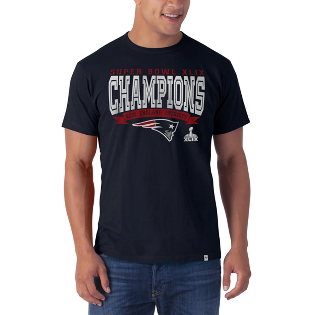 New England Patriots - Super Bowl 49 Champions Bold Logo Flanker Premium T-Shirt Men's T-Shirts New England Patriots 2XL Blue 