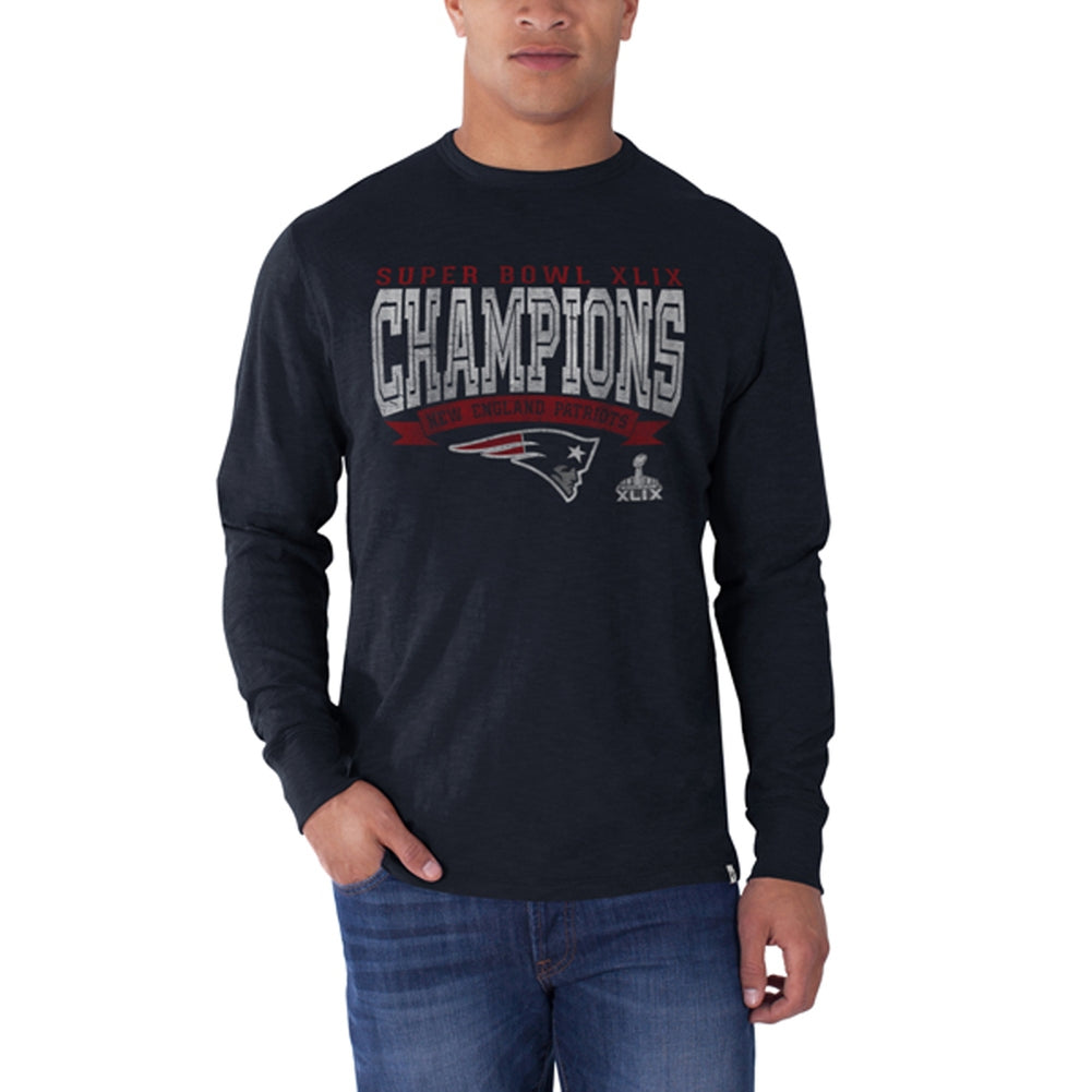 New England Patriots - Super Bowl 49 Champions Logo Scrum Long Sleeve T-Shirt Men's T-Shirts New England Patriots 2XL Blue 