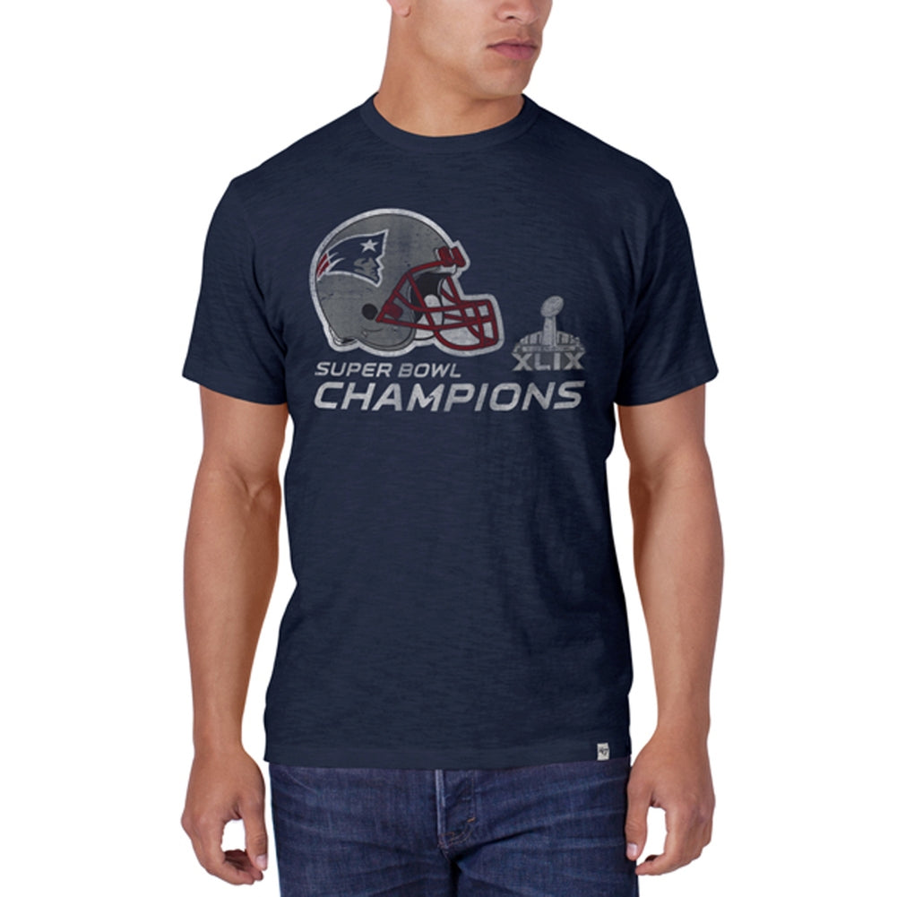 New England Patriots - Super Bowl 49 Champions Helmet Logo Scrum T-Shirt Men's T-Shirts New England Patriots 2XL Blue 