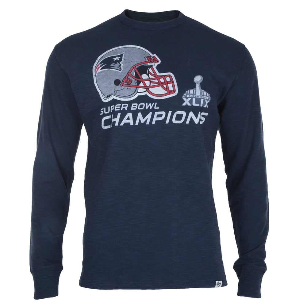 New England Patriots - Super Bowl 49 Champions Helmet Logo Scrum Long Sleeve T-Shirt Men's Long Sleeves New England Patriots SM Blue 