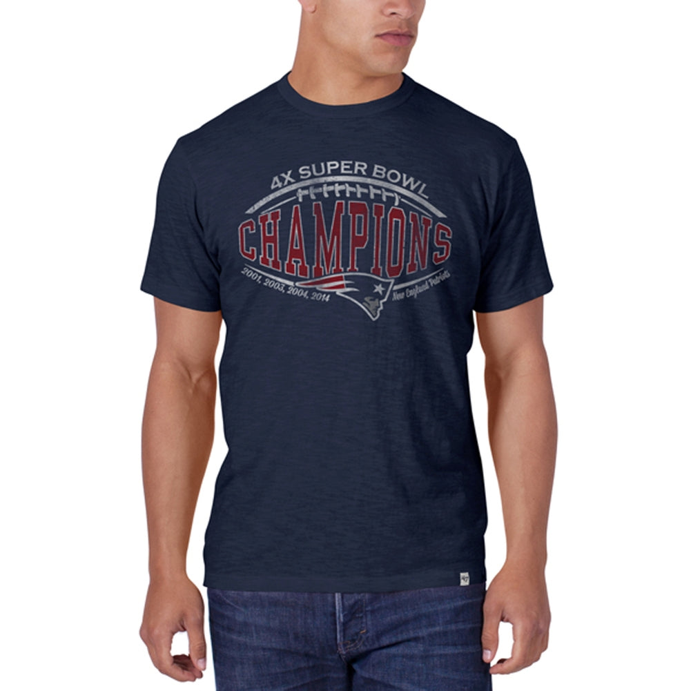 New England Patriots - Four Time Champions Football Logo Navy Premium T-Shirt Men's T-Shirts New England Patriots 2XL Blue 