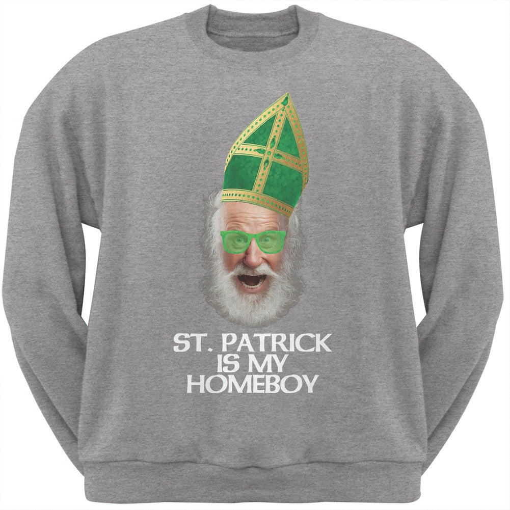 St. Patrick is My Homeboy Heather Grey Adult Sweatshirt Men's Sweatshirts Old Glory 2XL Grey 