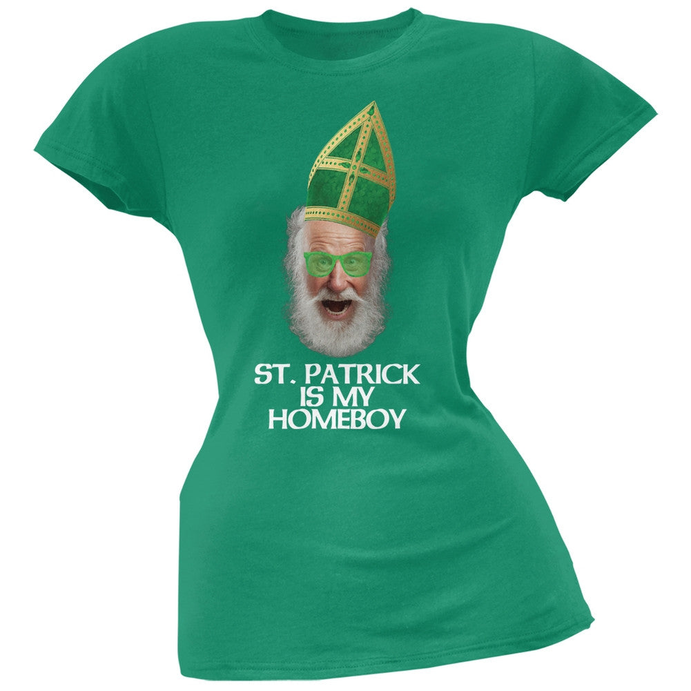 St. Patrick is My Homeboy Kelly Green Soft Juniors T-Shirt Juniors T-Shirts Old Glory 2XL Green 