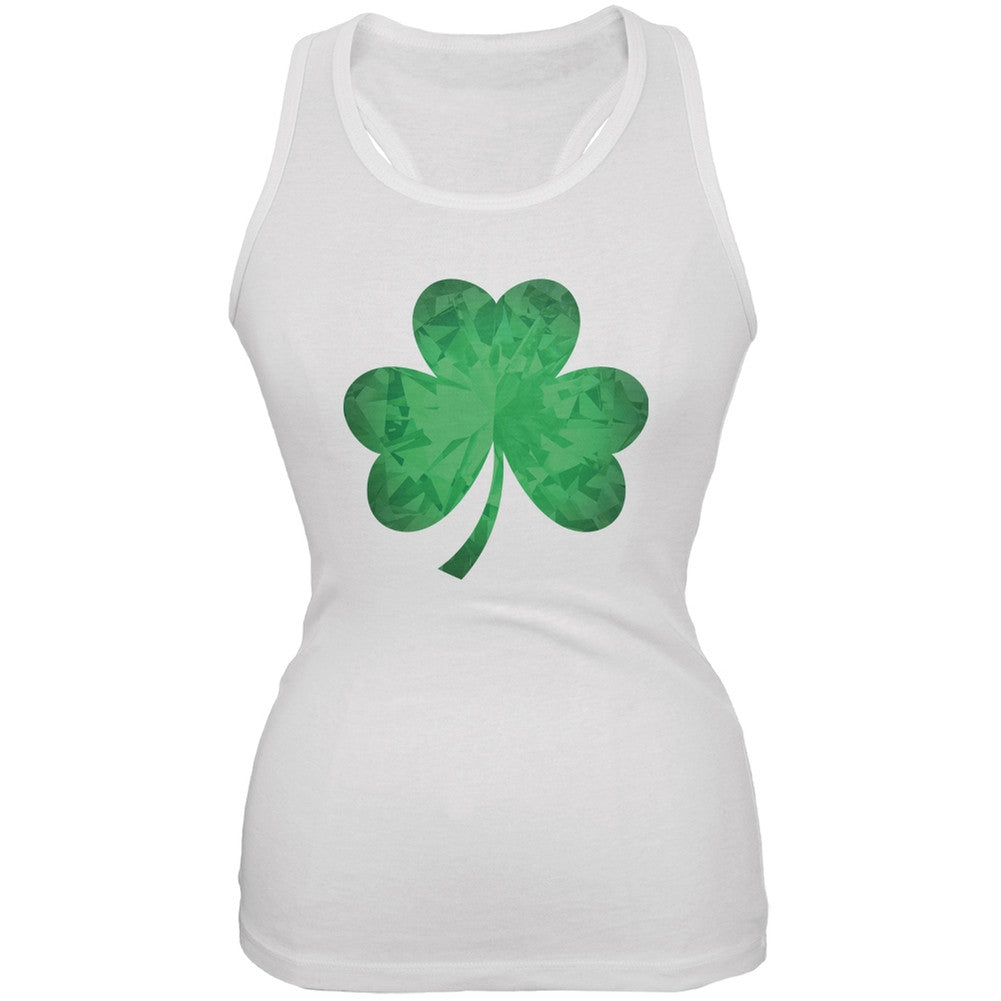 St. Patricks Day - Jeweled Shamrock White Soft Juniors Tank Top Juniors Tank Tops Old Glory 2XL White 