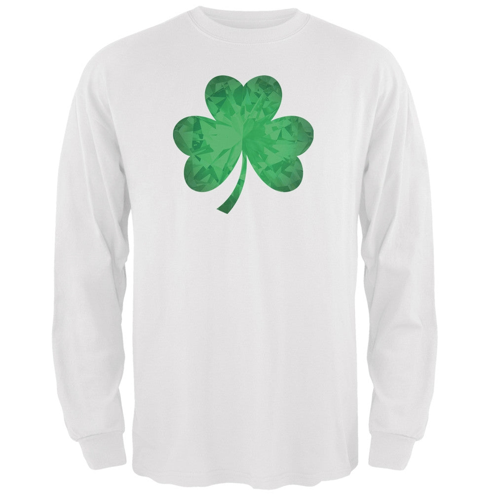 St. Patricks Day - Jeweled Shamrock White Adult Long Sleeve T-Shirt Men's Long Sleeves Old Glory 2XL White 