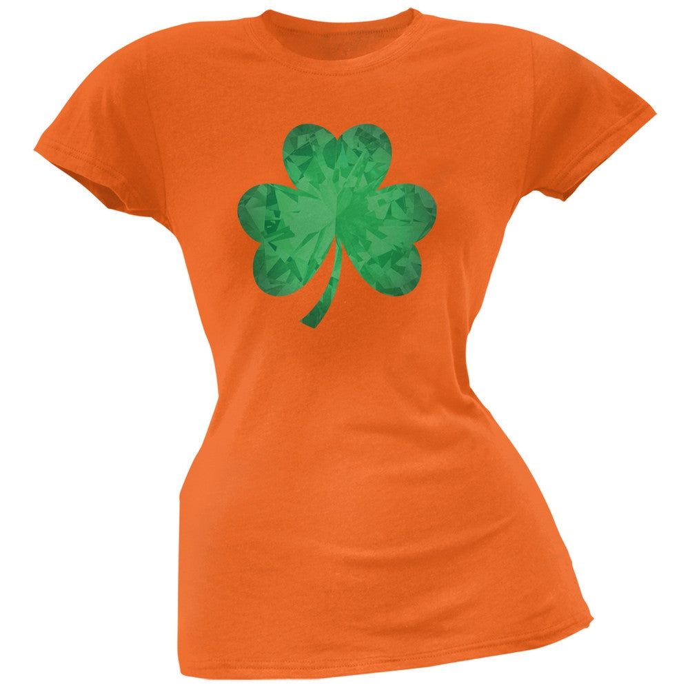 St. Patricks Day - Jeweled Shamrock Orange Soft Juniors T-Shirt Juniors T-Shirts Old Glory 2XL Orange 